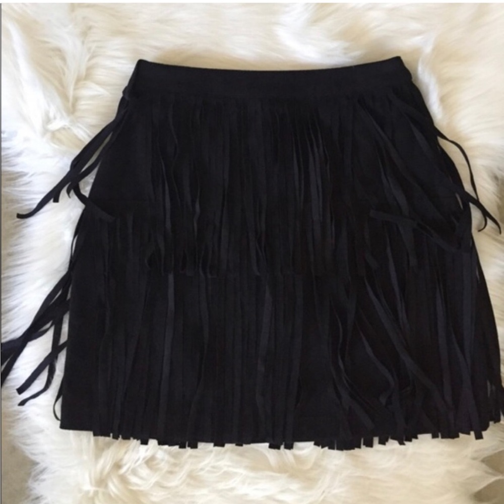 H&M Faux Suede Black Fringe Skirt